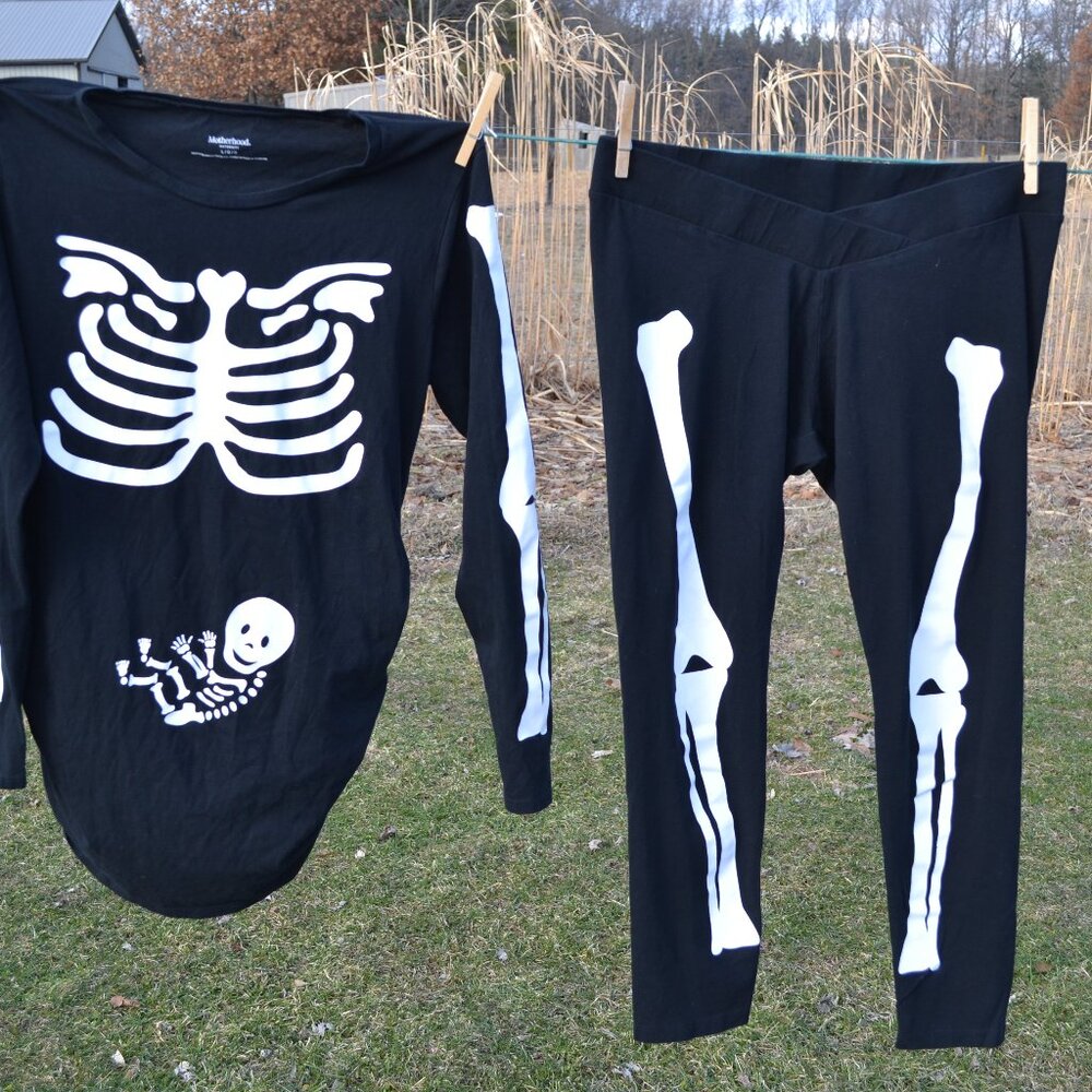 Motherhood Maternity Halloween Skeleton Long Sleeve with Leggings Size Large